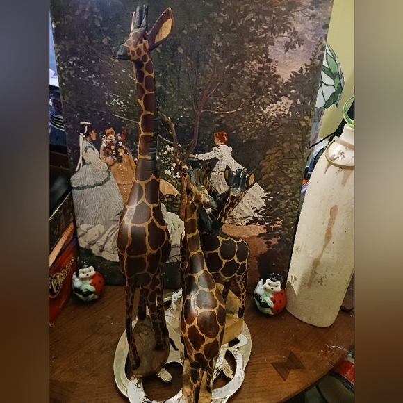 🪵Family Of Giraffe(4)Wood Sculpture  African Art Hand Carved Made In Kenya🇰🇪 - Picture 10 of 16